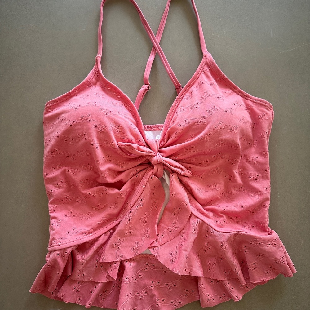 Pink Ruffled Tie-Front Bathing Suit Top